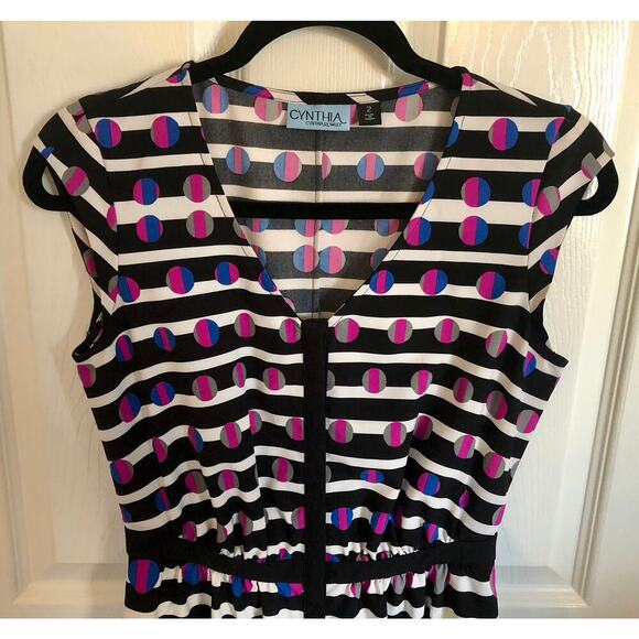 Cynthia Rowley Cap Sleeve Retro Futuristic Striped Button Down Dress - Size 2 - Picture 3 of 9